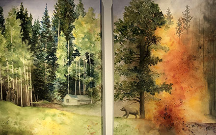 <i>Alight</i>, 2023, Watercolor, 87 x 36 in